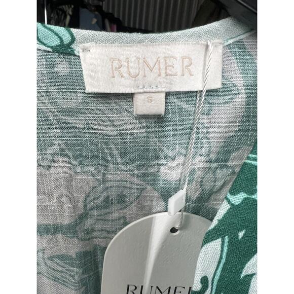 Rumer The Label Bodhi Long Sleeve Shirt Dress Plunging Neck Size Small Green - Picture 6 of 13